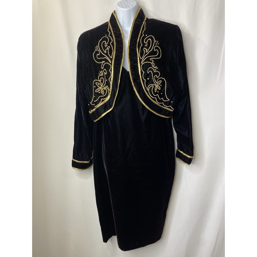 Vintage Vanna White Velvet Little Black Dress Size 16 Gala Event Regency Royal
